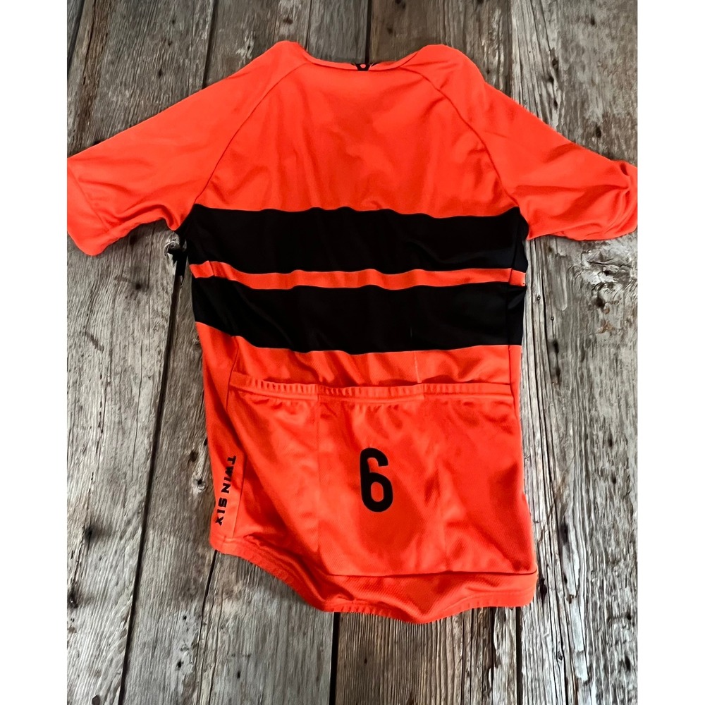 Twin Six Orange Black Striped Cycling Jersey Mens Medium Club Fit Full Zip USA - Picture 5 of 5